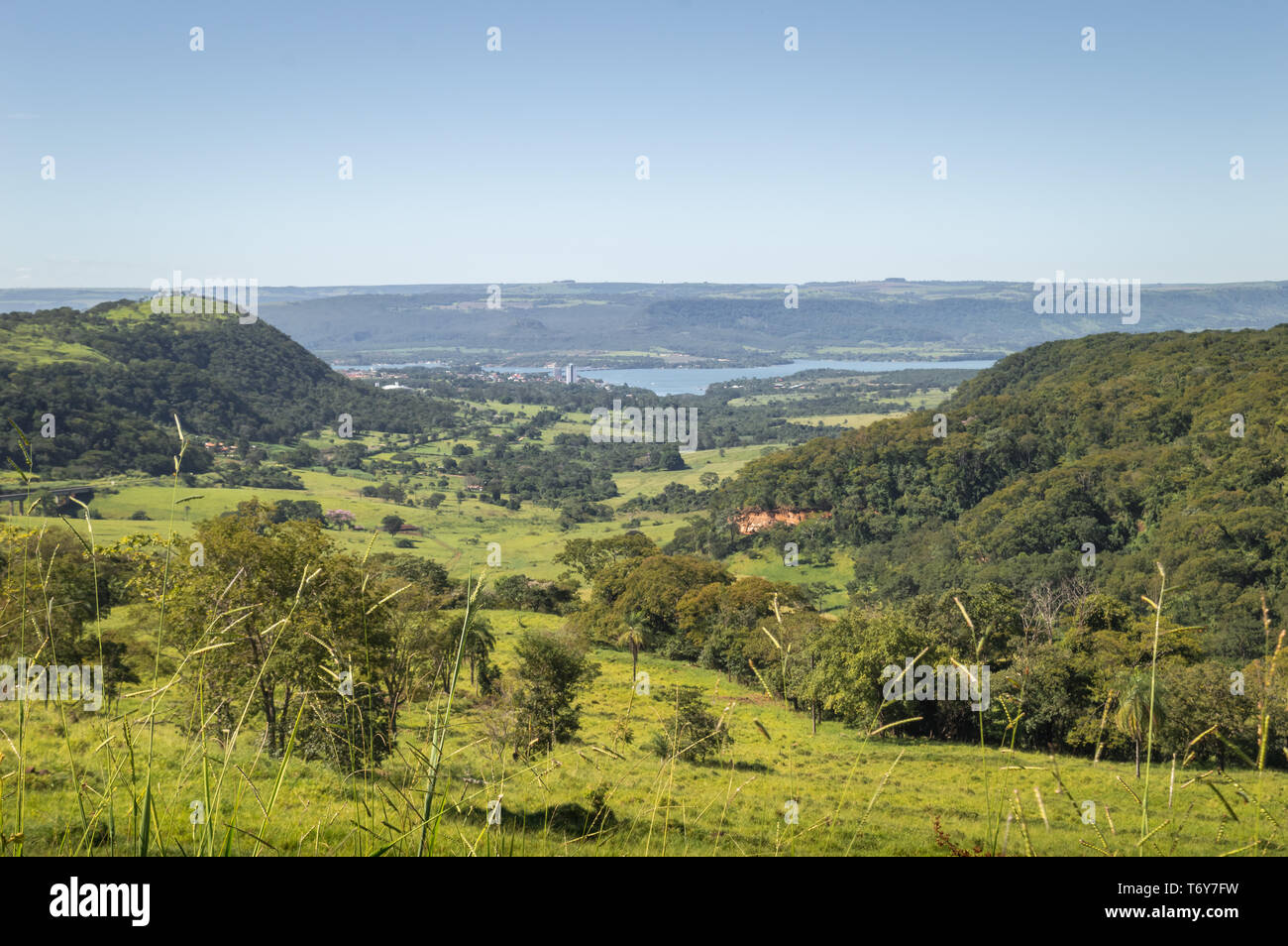 High angle view of the "Rio Grande" (Great River) that sets up the limit between SP`and MG states in Brazil Stock Photo